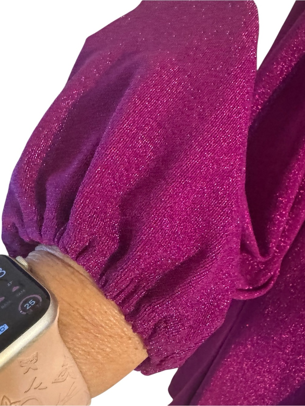 BOSTON PROPER Gorgeous Sparkle Plum/Fuschia V-Neck Top XLARGE #K - Picture 4 of 9